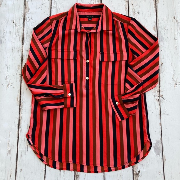 Ann Taylor Tops - Ann Taylor Red & Black Stripe Button Front Blouse Size Small